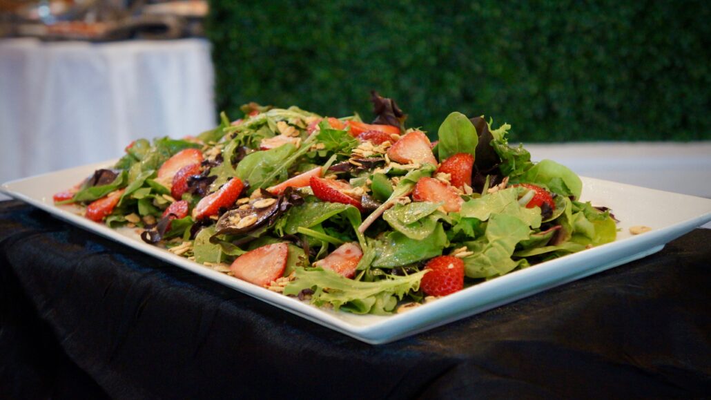 Hidden Creek in-house catering, elegant wedding appetizers, gourmet entrees, plated meals, buffet display, fresh ingredients, wedding reception dining, Rockwall TX catering, Hidden Creek Open House, Rockwall TX, Lake Ray Hubbard