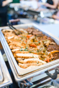 Hidden Creek in-house catering, elegant wedding appetizers, gourmet entrees, plated meals, buffet display, fresh ingredients, wedding reception dining, Rockwall TX catering